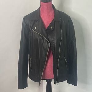 Faux Leather Tall women’s faux leather zip up moto biker slim jacket Size 12